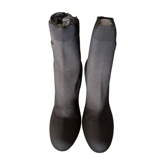 Prada Black Sock Ankle Boots Stiletto Heel Logo Triangle Women's Size 39.5 Italy - Picture 6 of 10